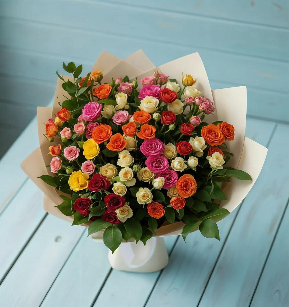 Букет Микс из разноцветных кустовых роз в Моршанске