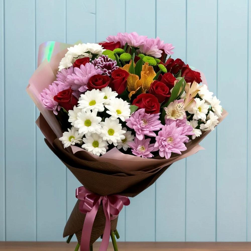 Букет цветов из: Розы, Хризантемы и Альстромерии в Моршанске