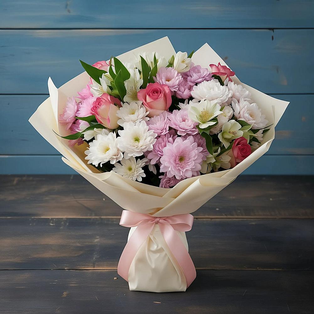 Букет цветов из: Хризантемы, Альстромерии и Розы в Моршанске